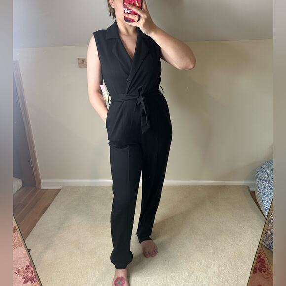 VENUS Black Wrap-Style Jumpsuit with Tapered Legs - Picture 1 of 8